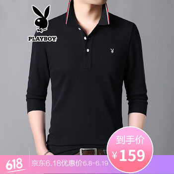 花花公子（PLAYBOY ESTABLISHED 1953） 長袖 男士T恤 黑色WLSJ-7729 