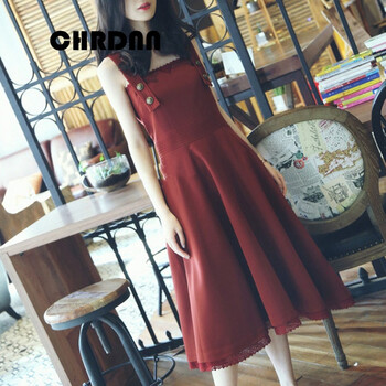 赤典（CHRDNN） 純色 拼接，背帶 連衣裙