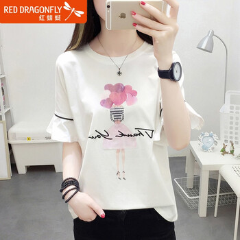 紅蜻蜓（RED DRAGONFLY） 繡花，拼接，印花 短袖 T恤 女 圓領(lǐng)
