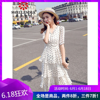 希爾愛瑪（SHELLEMMA） 圓點(diǎn) 拉鏈，紐扣 連衣裙