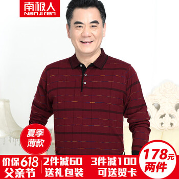 南極人（Nanjiren） 長(cháng)袖 男士T恤 F8605酒紅 