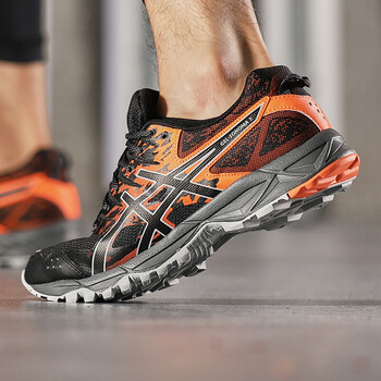 asics跑步鞋T724N-001黑色+橘色 