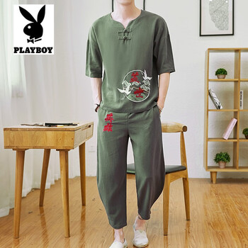花花公子（PLAYBOY） 短袖 男士T恤 TZ33軍綠 
