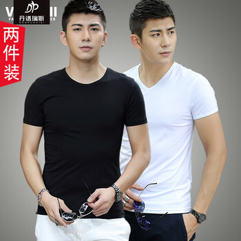 丹譜瑞斯 短袖 男士T恤 v領(lǐng) 白色+黑色 