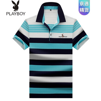 花花公子（PLAYBOY ESTABLISHED 1953） 短袖 男士T恤 6601# 藍色 