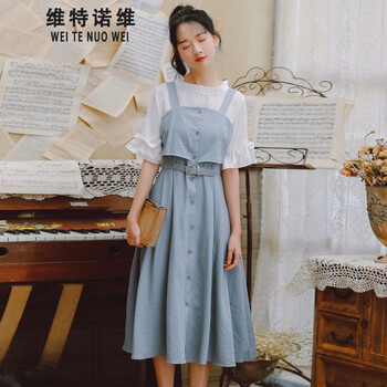 維特諾維（WEIENUOWEI） 純色 口袋，拼接，拼色 連衣裙