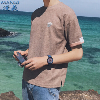 漫羲（MANXI） 五分袖 男士T恤 t708杏色 