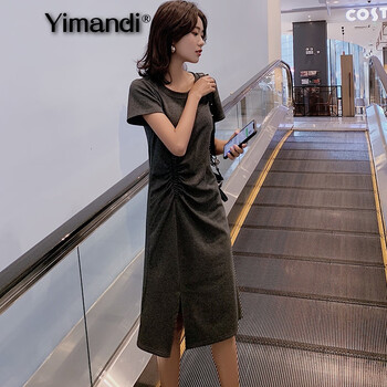 億曼帝（yimandi） 純色 不對稱，抽褶，褶皺 連衣裙