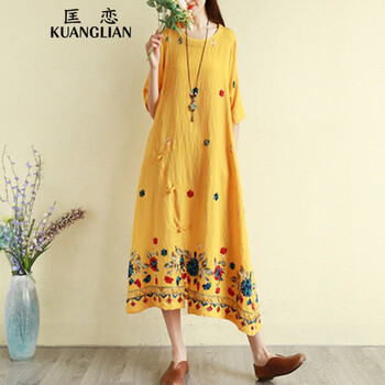 匡戀（KUANGLIAN） 植物花卉 口袋，刺繡，開(kāi)衩，立體裁剪 連衣裙