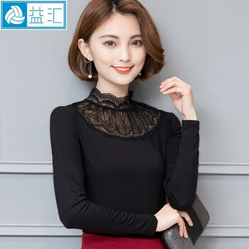 依蔻蘭蒂（yiKOULANDi） 拼接，鏤空，紗網(wǎng)，蕾絲 短袖 T恤 女 立領(lǐng)
