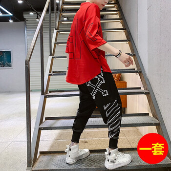 富丁王（F.D.WANG） 五分袖 男士T恤 紅色(短袖+長(zhǎng)褲) 