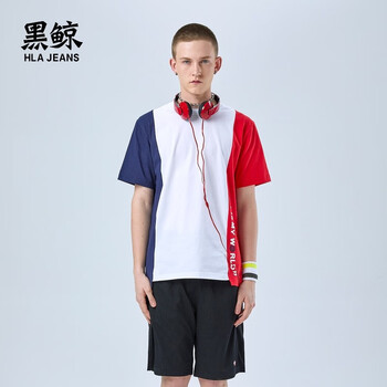 黑鯨（HLAJEANS） 短袖 男士T恤 漂白鑲拼ED 