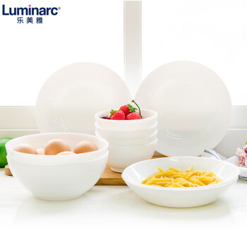 乐美雅（Luminarc）餐具套装 家用碗碟套装玻璃 微波炉适用餐盘碗具中式白盘 迪瓦丽系列十件套 N5457