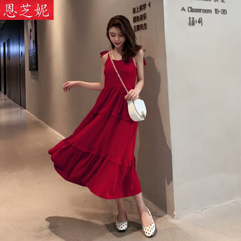 恩芝妮 純色 拼接，露背 連衣裙