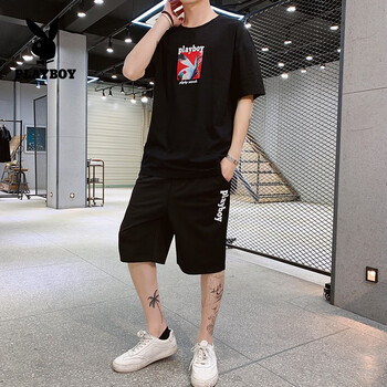 花花公子（PLAYBOY） 短袖 男士T恤 766黑色(套裝) 