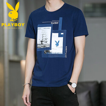 花花公子（PLAYBOY） 短袖 男士T恤 1816深藍色 