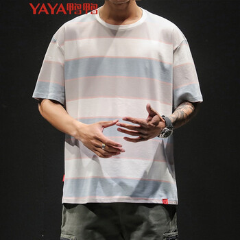 鴨鴨（YAYA） 短袖 男士T恤 三色條-白 