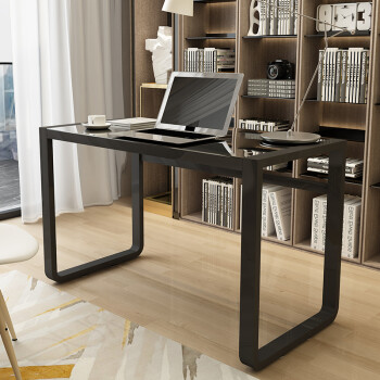帅力 电脑桌 简约台式写字办公书桌家用钢化玻璃桌子 100*50cm黑玻璃+黑钢架 SL8143Z
