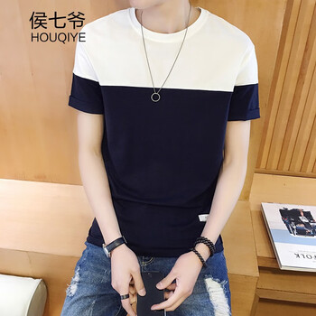 候七爺（HOUQIYE） 五分袖 男士T恤 深藍(lán)色 