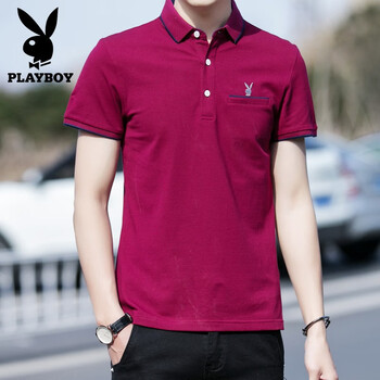 花花公子（PLAYBOY） 短袖 男士T恤 1221酒紅 