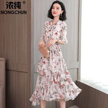 濃純（NONGCHUN） 碎花 荷葉邊，印花 連衣裙