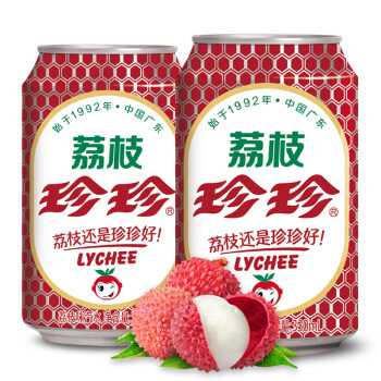 珍珍 荔枝味汽水 碳酸饮料 330ml*24听 整箱装