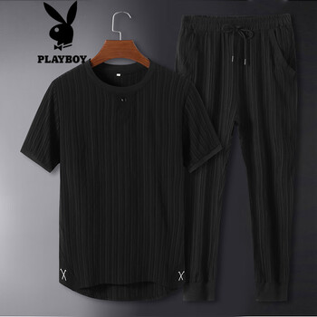 花花公子（PLAYBOY） 短袖 男士T恤 長褲黑色 