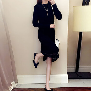 春款長袖蕾絲連衣裙