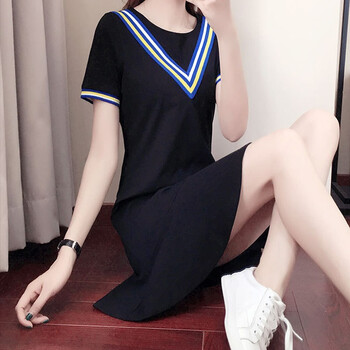RIYIN 純色 拼接 連衣裙