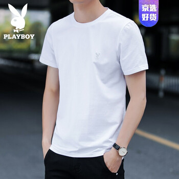 花花公子（PLAYBOY） 短袖 男士T恤 1234白色 