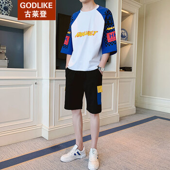 古萊登（GODLIKE） 短袖 男士T恤 藍白色 