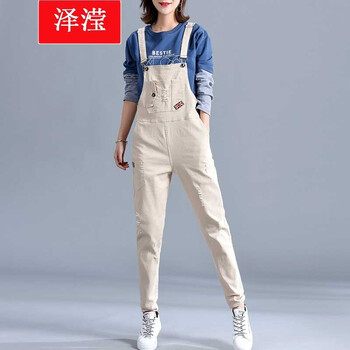 澤瀅 高腰 背帶褲 女 長(zhǎng)褲 牛仔褲