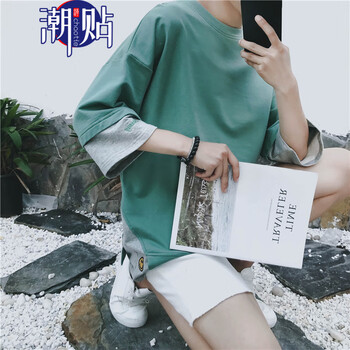 潮貼（CHAOTIE） 五分袖 男士T恤 綠色 