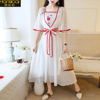 韓絲彩（Hansicai） 動(dòng)物 刺繡 連衣裙