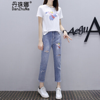 丹珠娜（DanZhuNa） 高腰  女 九分褲 牛仔褲