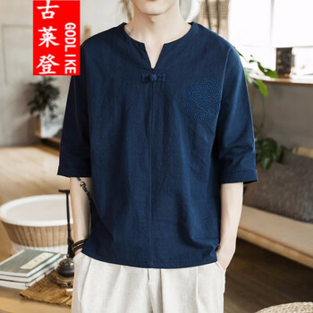 古萊登（GODLIKE） 七分袖 男士T恤 藏青 