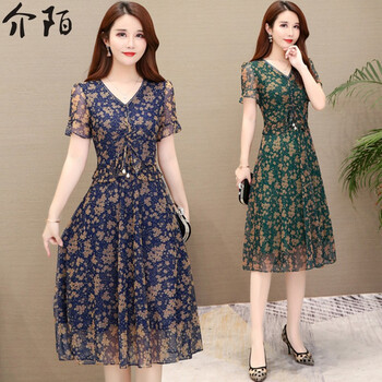 介陌 大花，植物花卉，碎花 波點(diǎn)，印花 連衣裙