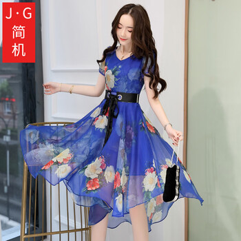 簡機(jī) 純色 中國結(jié)，卷袖，前短后長，撞色，花邊 連衣裙