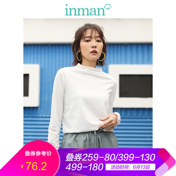 茵曼（INMAN） 羅紋 短袖 T恤 女 高領(lǐng)