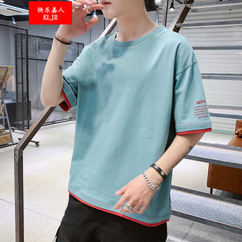 快樂(lè )嘉人 短袖 男士T恤 湖藍色1902單件T恤 