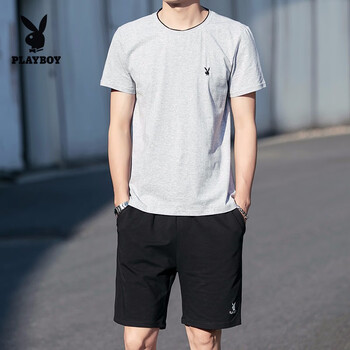 花花公子（PLAYBOY） 短袖 男士T恤 圓領灰色 