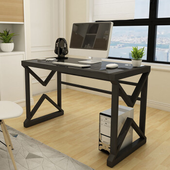 帅力 电脑桌 简约台式写字办公书桌家用钢化玻璃桌子 大号X形120*60CM黑玻璃黑钢架 SL8141Z