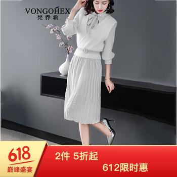 梵喬希（VONGOHEX） 圓點(diǎn) 拉鏈，紐扣，波點(diǎn)，蝴蝶結(jié) 連衣裙