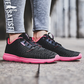 李寧（LI-NING）跑步鞋黑/鐵青灰/粉 35