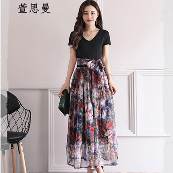 萱思曼 碎花 腰帶，不規(guī)則，印花，蝴蝶結(jié) 連衣裙
