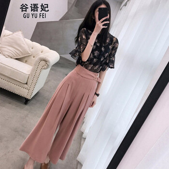 谷語妃（GUYUFEI） 高腰 闊腿褲 女 九分褲 休閑褲