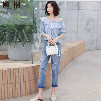 頤桐（YiTong） 高腰 直筒褲 女 九分褲 牛仔褲