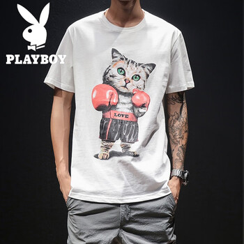 花花公子（PLAYBOY） 短袖 男士T恤 白色T164 