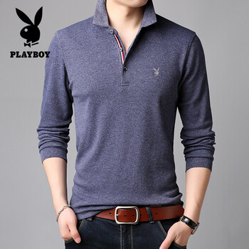花花公子（PLAYBOY ESTABLISHED 1953） 長(zhǎng)袖 男士T恤 HHQLM5815藍(lán)灰 