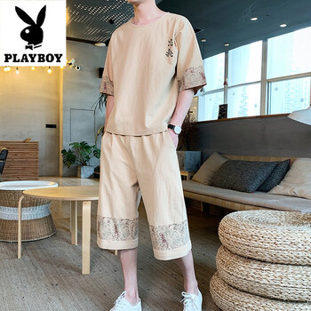 花花公子（PLAYBOY） 短袖 男士T恤 152卡其色 